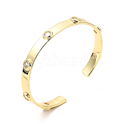 Clear Cubic Zirconia Flat Round Open Cuff Bangle BJEW-J165-07G-1