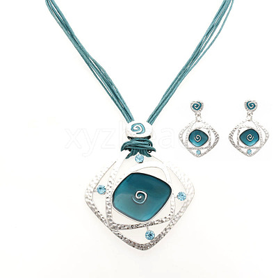 Rhombus Alloy Enamel Stud Earrings & Pendant Necklaces Sets FS-WGC3B96-06-1