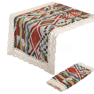 Geometric Pattern Burlap Table Runner AJEW-WH0258-754-1