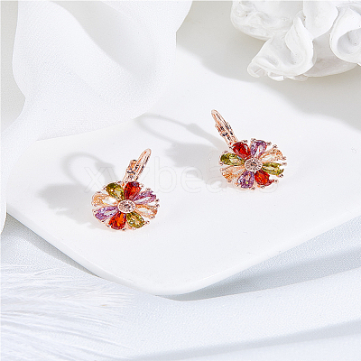 1 Pair Flower Brass Hoop Earrings EJEW-LP0007-101-1
