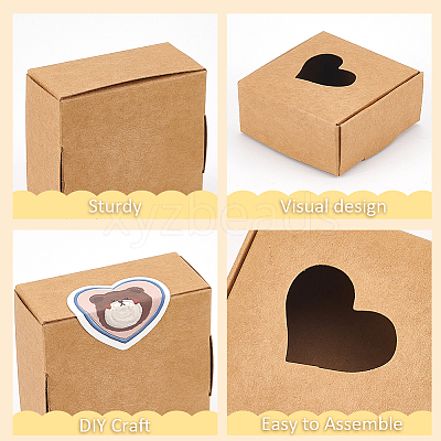 Square Hollow Out Heart Kraft Paper Storage Gift Boxes CON-WH0095-66A-1