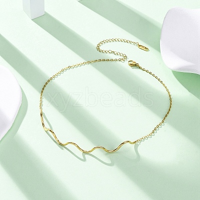 304 Stainless Steel Wave Shape Link Chain Necklaces for Women NJEW-S439-08G-1