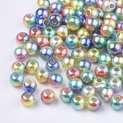 Rainbow ABS Plastic Imitation Pearl Beads X-OACR-Q174-6mm-07-1