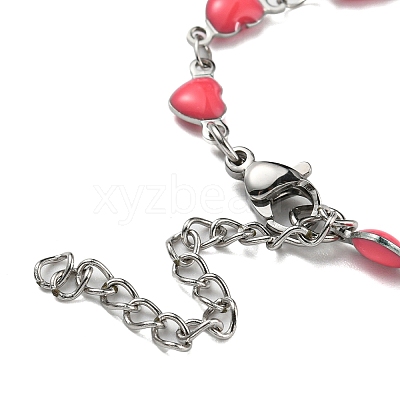 Stainless Steel Color 304 Stainless Steel Heart Link Chain Bracelet with Enamel BJEW-E088-01P-1