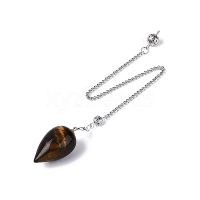 Natural Tiger Eye Dowsing Pendulum Pendants AJEW-N005-02H-1