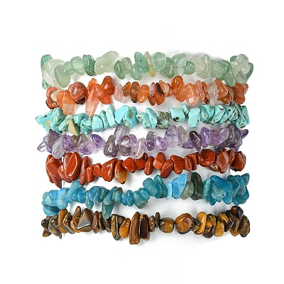 7Pcs 7 Styles Chakra Natural Red Jasper & Red Aventurine & Apatite & Amethyst & Green Aventurine & Tiger Eye BJEW-JB10908-1