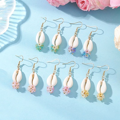 Natural Mixed Cowrie Shell Dangle Earrings EJEW-JE06858-1