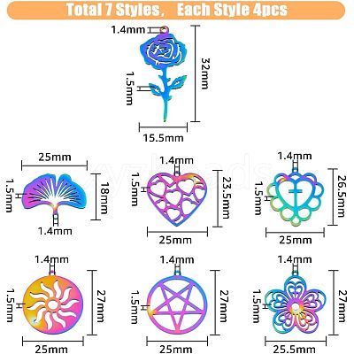 28Pcs 7 Style 304 Stainless Steel Pendants STAS-FH0001-71-1