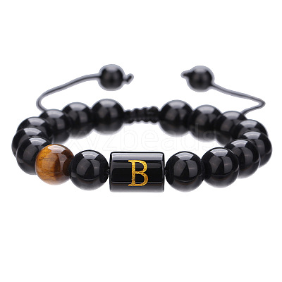 Adjustable Natural Tiger Eye and Glass Beaded Braided Bead Bracelets for Men Women FS-WGD7D76-02-1
