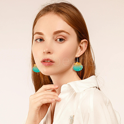 5 Pairs 5 Colors Shell Shape Resin Dangle Earrings with Iron Pins EJEW-FI0001-78-1