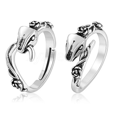 2Pcs 2 Style Alloy Snake with Rose Open Cuff Rings Set JR932A-1