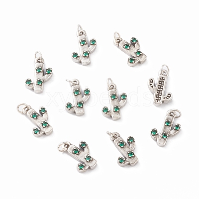 Brass Micro Pave Green Cubic Zirconia Charms ZIRC-A016-07AS-1