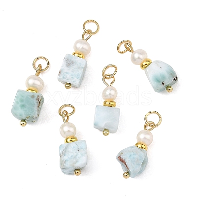 Natural Larimar and Pearl Beaded Pendants PALLOY-JF06040-1