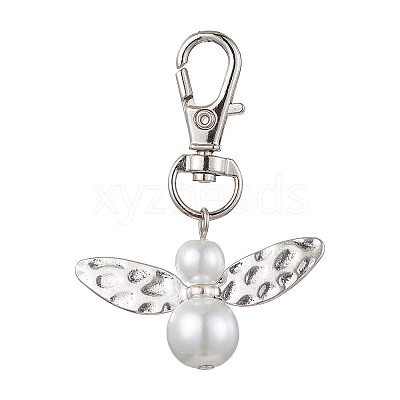 Glass Pearl Beads with Alloy Pendants HJEW-JM01812-01-1