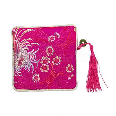 Chinese Brocade Tassel Zipper Jewelry Bag Gift Pouch ABAG-F005-10-1