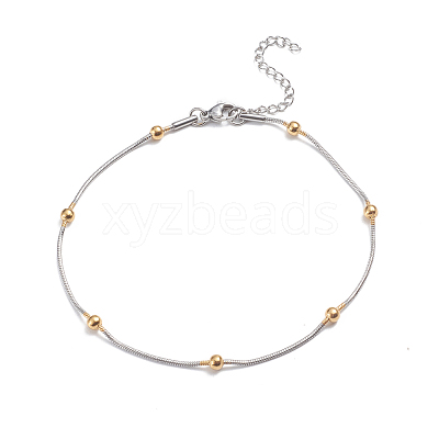 304 Stainless Steel Round Snake Chain Anklets AJEW-G024-13A-1