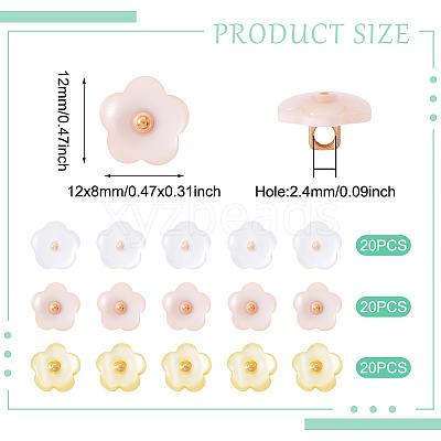 60Pcs 3 Colors 1-Hole Resin Buttons RESI-TA0004-42-1
