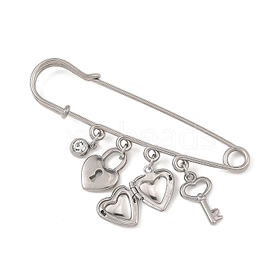 316 Stainless Steel & 201 Stainless Steel Rhinestone Pendant Brooch JEWB-BR00205-1