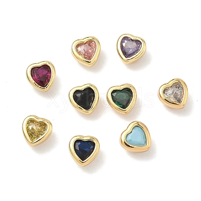 Heart Brass Micro Pave Cubic Zirconia Cabochons KK-P345-13G-D-1