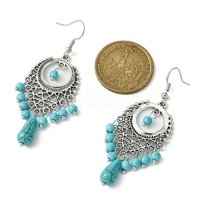 Synthetic Turquoise Beaded Long Drop Earrings EJEW-JE05389-02-1