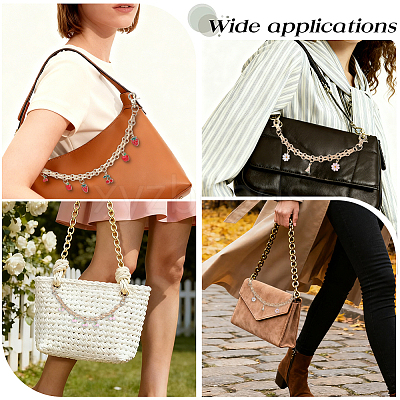 3Pcs 3 Styles Alloy Enamel Flower Cherry Apple Strawberry Charm Alloy Bag Decorative Chains AJEW-CN0006-07-1