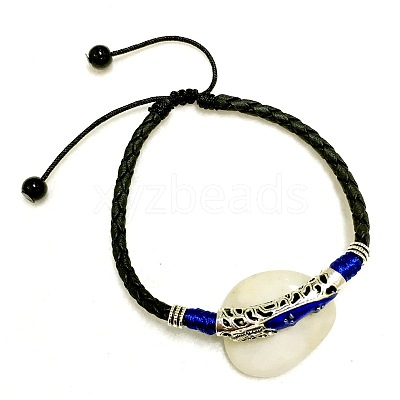 Alloy Blue Enamel Tube Bead & Braided Imitation Leather Cord Adjustable Anklets for Men FS-WG1282E-04-1