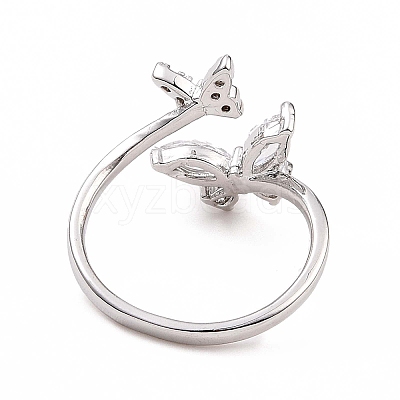 Clear Cubic Zirconia Butterfly Open Cuff Ring X-RJEW-B028-26P-1