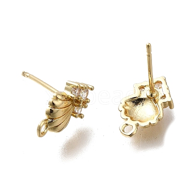 Brass Cubic Zirconia Stud Earring Finding KK-Q048-15G-1