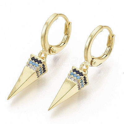 Brass Micro Pave Colorful Cubic Zirconia Dangle Hoop Earrings EJEW-S208-069-1