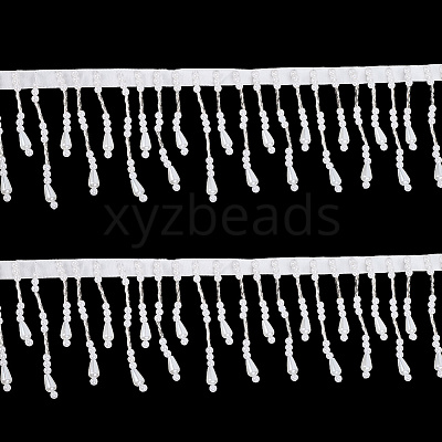 2Yards Polyester with Plastic Imitation Pearl Beads Tassel Ribbons OCOR-GF0004-99A-1