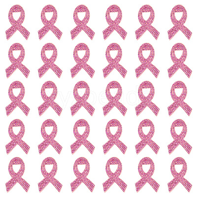 30Pcs Breast Cancer Awareness Ribbon Rhinestone Appliques PATC-FG0001-48-1