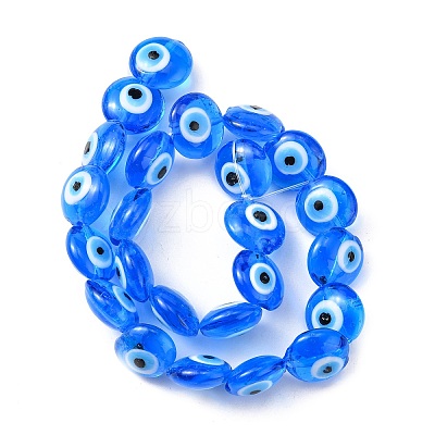Flat Round Evil Eye Lampwork Bead Strands LAMP-R118-05-1