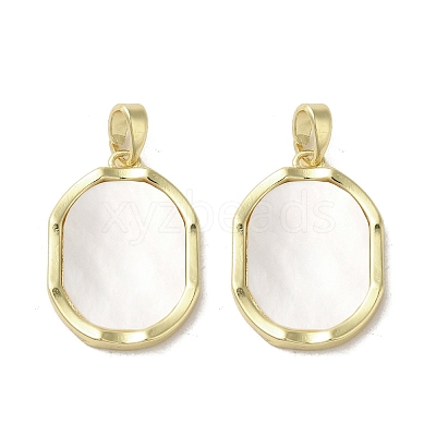 Brass Pave Shell Pendants KK-I708-13E-G-1