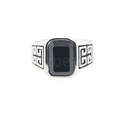 304 Stainless Steel & Obsidian Finger Rings for Men FS-WG9DF95-04-1