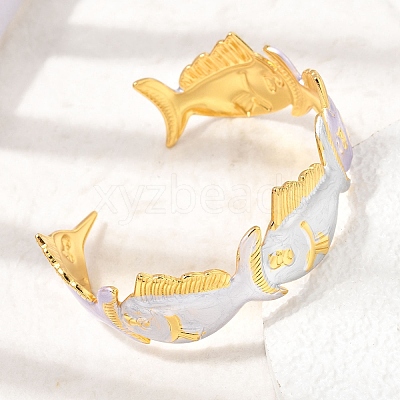 Ocean 304 Stainless Steel Enamel Fish Open Cuff Bangles for Women SA-CBA1A30-02B-G-1