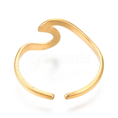 Ion Plating(IP) 304 Stainless Steel Sea Wave Cuff Rings X-RJEW-N038-115LG-1