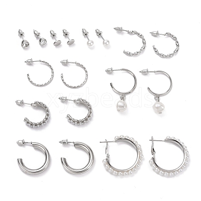 Ring & Round Rhinestone Stud Earrings EJEW-D277-09P-1