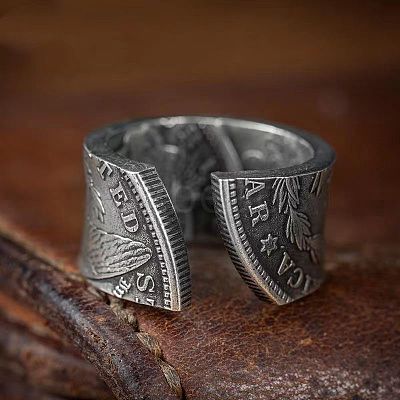 Coin Pattern Zinc Alloy Cuff Rings for Men FS-WG4E0D0-01-1