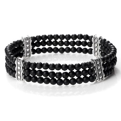 Round Forsted Natural Obsidian & Alloy Multi-Strand Beaded Stretch Bracelets for Women Men GQ0306-1-1