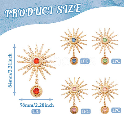 5Pcs 5 Colors Alloy with Resin Big Pendants FIND-TA0004-16-1