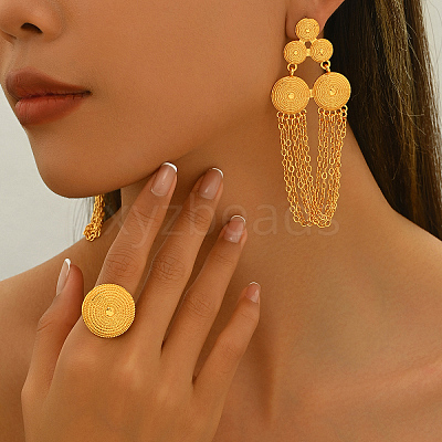 Vintage Alloy Round Tassel Earrings & Ring Sets for Women's Party Wedding KC7338-1