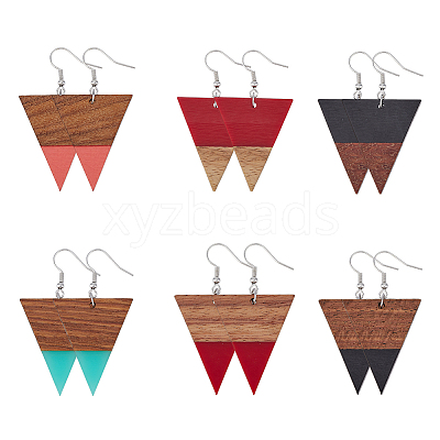 6 Pair 6 Style Resin & Wood Dangle Earrings with Iron Pins EJEW-AB00036-1