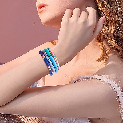 8Pcs 6 Style Synthetic Imperial Jasper & GLass Beaded Stretch Bracelets Set BJEW-SW00086-04-1
