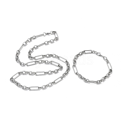 304 Stainless Steel Paperclip & Rolo Chain Necklace and Bracelet Set SJEW-D091-02P-1