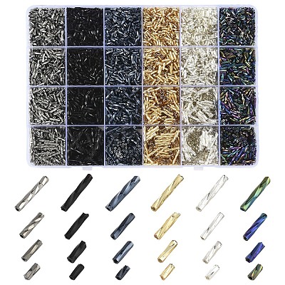 240Pcs 24 Styles Glass Twisted Bugle Beads SEED-YW0003-12-1