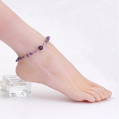 Natural Gemstone Chip Anklets AJEW-AN00177-1