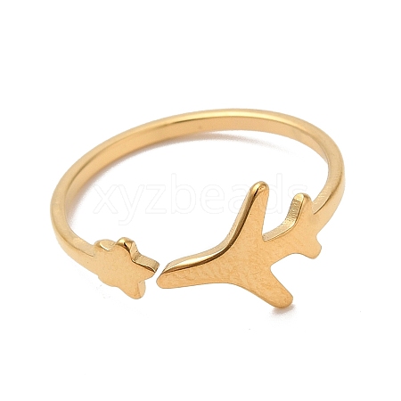 Ion Plating(IP) 304 Stainless Steel Star & Airplane Open Cuff Ring for Women X-RJEW-M149-12G-1