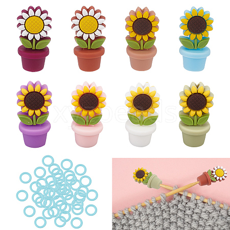 GOMAKERER 16Pcs 8 Colors Sunflower Planter Silicone Knitting Needle Stoppers DIY-GO0001-92-1