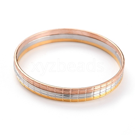 3Pcs 3 Colors Women's Simple Fashion 304 Stainless Steel Stackable Buddhist Bangles BJEW-H547-05-1