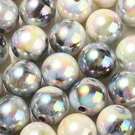 UV Plating Rainbow Iridescent Acrylic Beads OACR-F004-04G-1